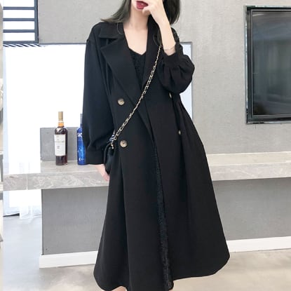 アウター コート おすすめ 人気 流行り トレンド おしゃれ お洒落 激安 安い プチプラ トレンチ コート アウター オーバー コート 無地 襟付き ダブルブレスト ランタンスリーブ lo