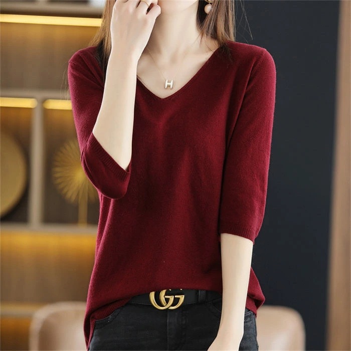 トップス レディース 長袖 WOOL ウール 薄手 Vネック 無地 オフィス 通勤 カットソー キレイめ 肌着 細見え効果あるリブニット 柔らかい ストレッチ性 シンプル 春 秋 温活 保温 暖かい