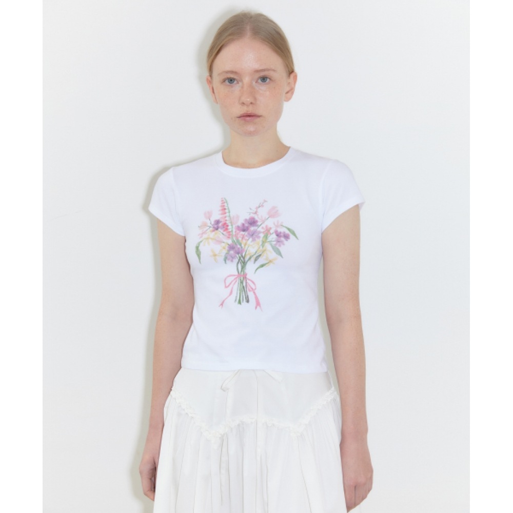 SINOON ブーケキャップスリーブTシャツ (ピンク)