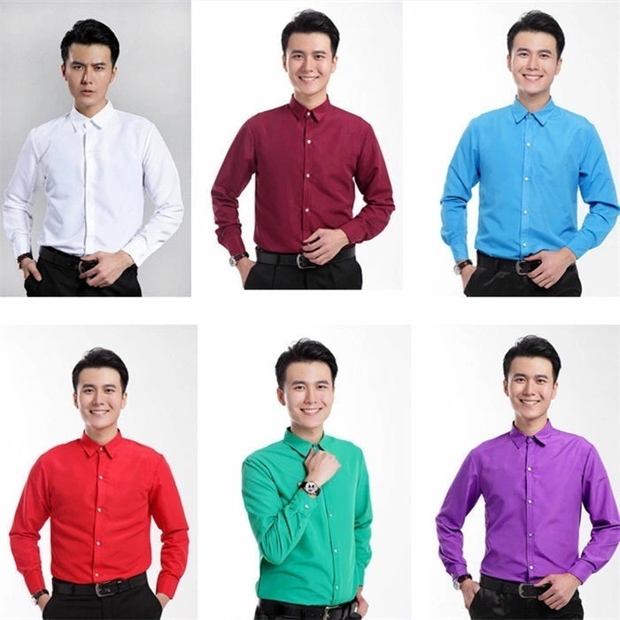 14色 シャツ ステージ衣装 メンズ カラーシャツ カラフル 長袖 ワイシャツ 無地 シンプル 男性 イベント パーティー 舞台 シャツ 社交ダンス カラオケ 合唱 撮影 団体お揃いウエア 新年会 忘