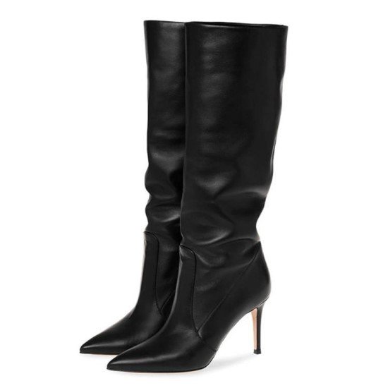 【取寄：納期2週間】ロングブーツ レディース ブーツ 靴 シューズ ハイヒール ポインテッドトゥ シンプル 無地 スティレットヒール PU 黒 ブラック きれいめ おしゃれ エレガント