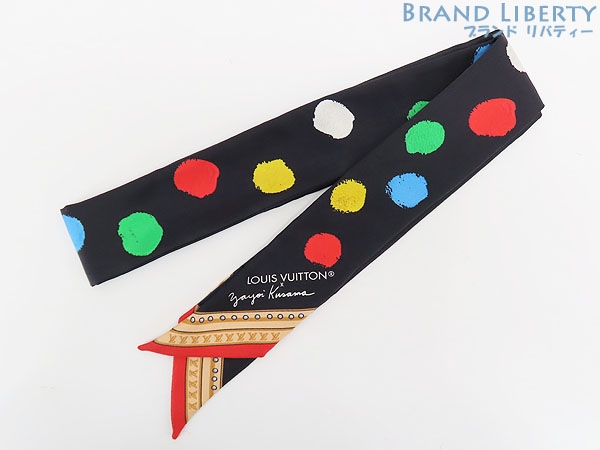 レアほぼ新品ルイヴィトンヤヨイクサマモノグラムバンドーBBペインテッドドットスカーフツイリーシルク100%M78485