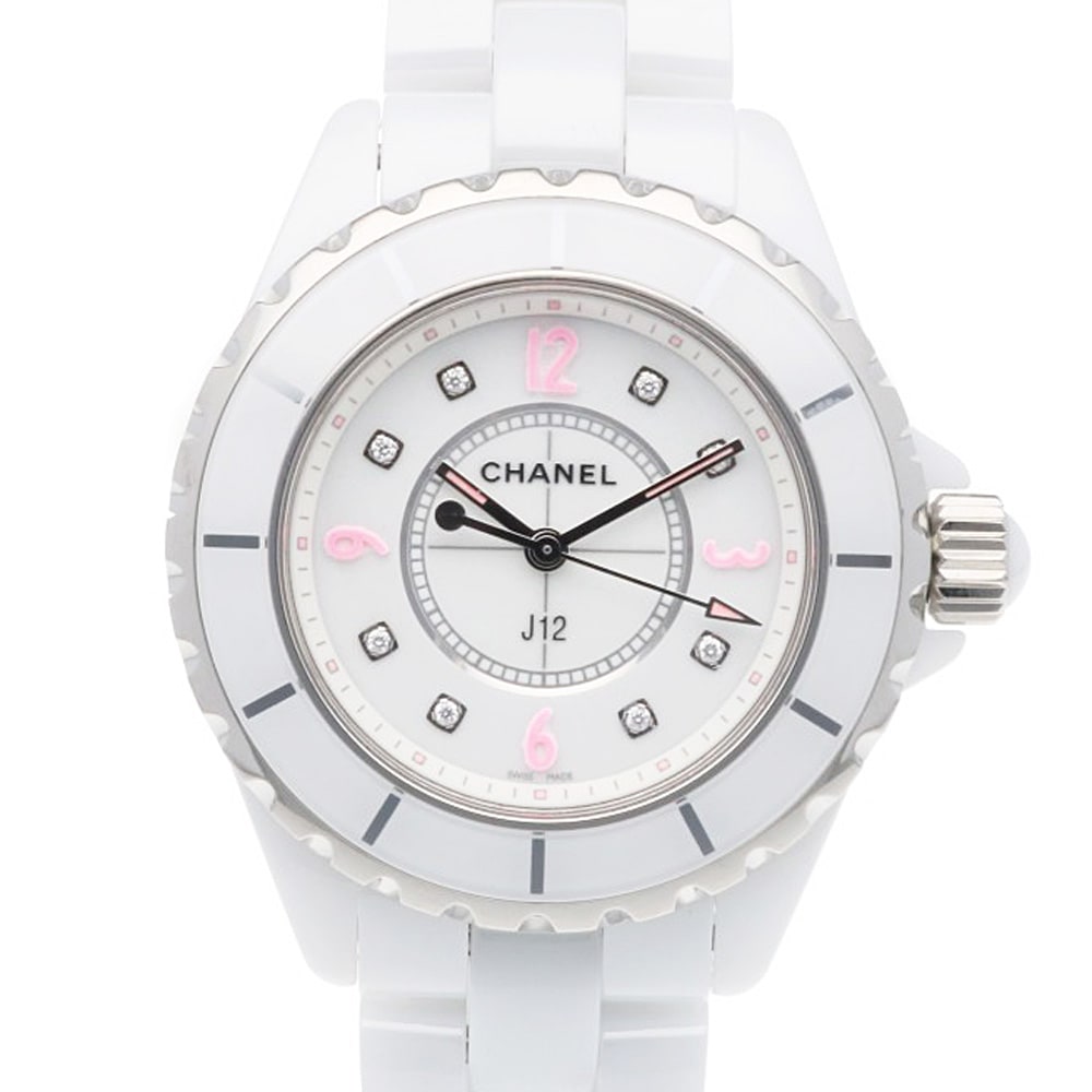 シャネル J12 ピンクライト 腕時計 ホワイトセラミック H4863 クオーツ 1年保証 CHANEL 中古
