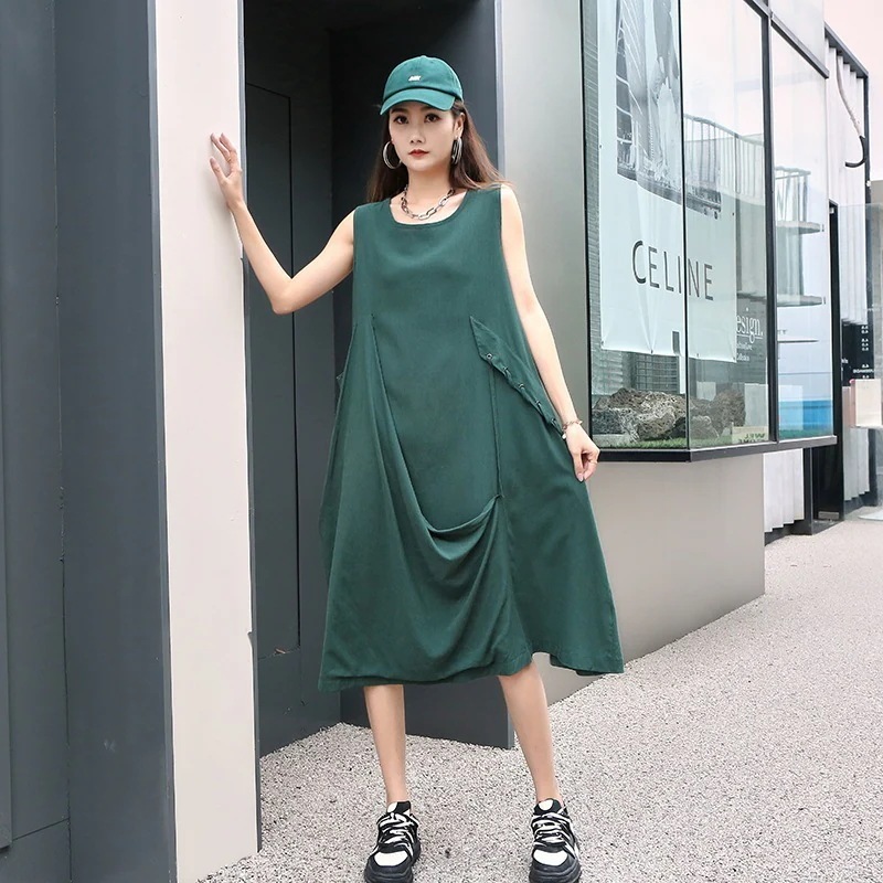 ワンピース人気新作タンクトップワンピース無地肌にやさしい夏服韓国ファッションカジュアルブランド