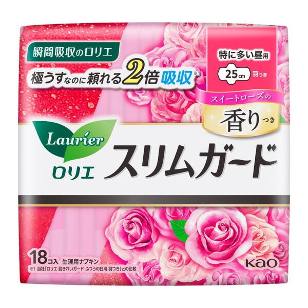 ロリエ スリムガード スイートローズの香り 特に多い昼用 羽つき（医薬部外品）18個入16パック（