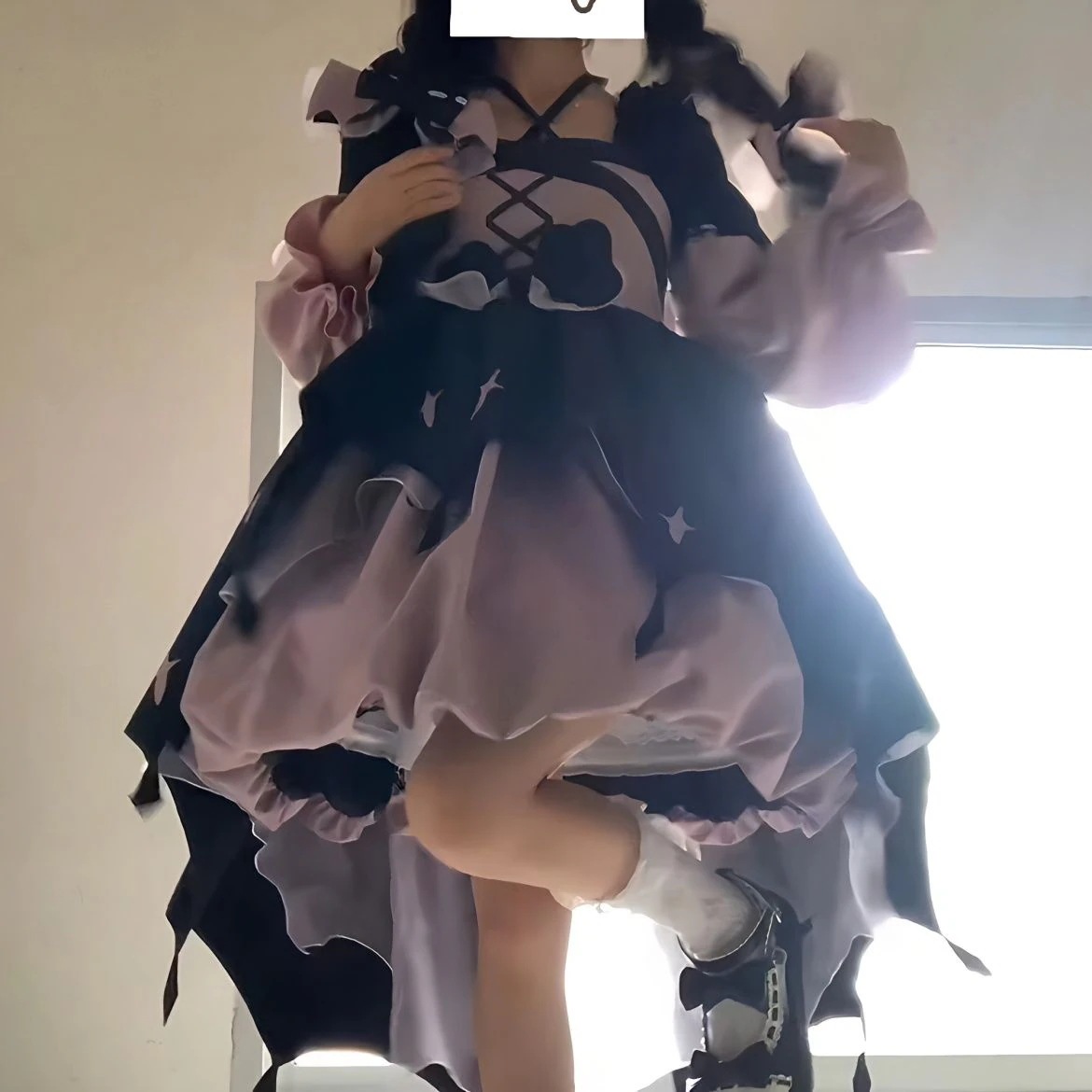 スウィートレディロリータ ブラックパープル バドプリンセスドレス ロリータスカート 普段着