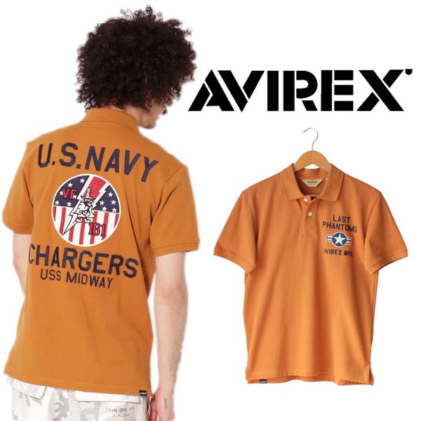 avirex アビレックス メンズ ポロシャツ 半袖 刺繍 ワッペン CHARGERS