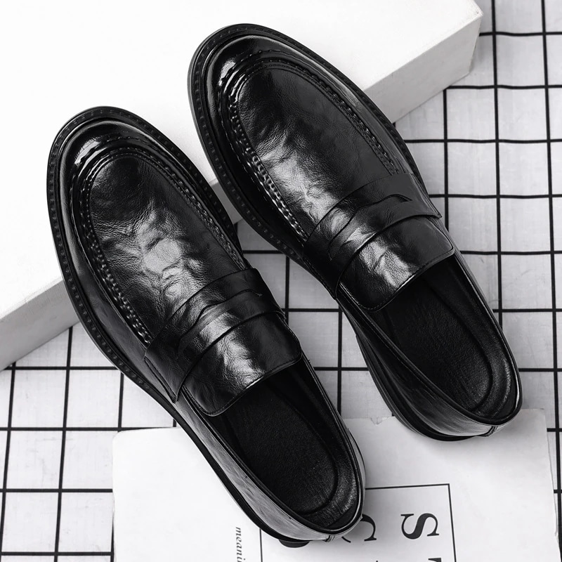 6cm スリッポン レザーシューズ 内側の高さアップ ビジネスカジュアル 男性用 メンズ ロートップシューズ