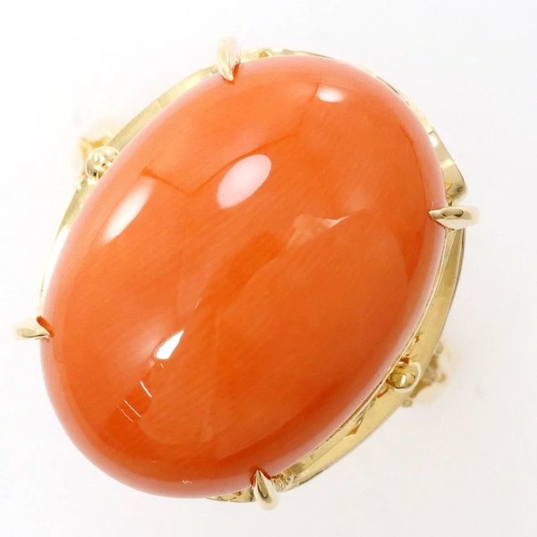 K18 18金 YG イエローゴールド リング 指輪 10号 サンゴ ジュエリー 中古