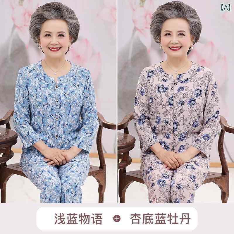 ルームウェア 部屋着 レディース 長袖 婦人 ミセス 高齢者 パジャマ 夏 薄手 大きいサイズ コットンシルク スーツ