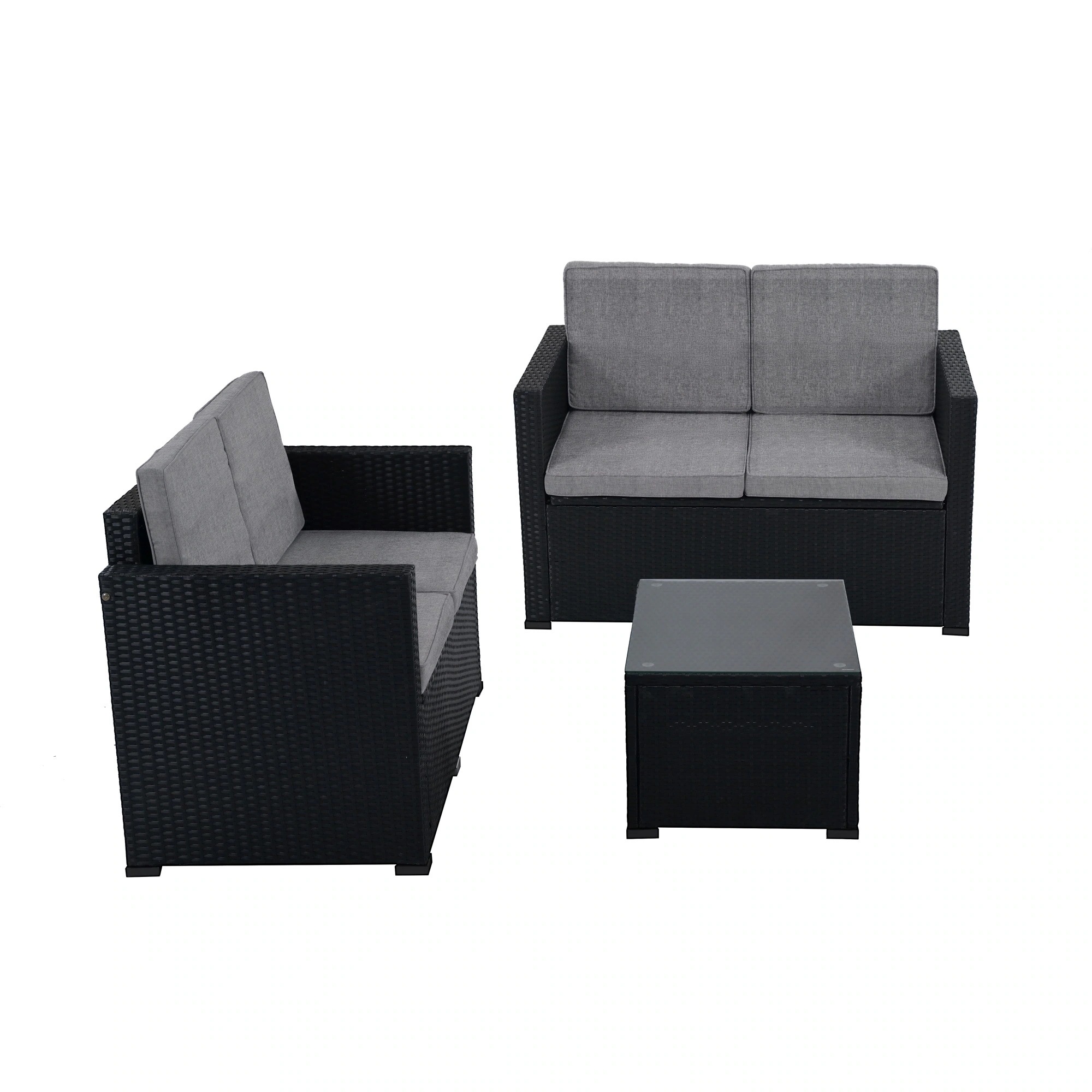 【元SKU：WF301000】ラタン調ガーデンファニチャーセット ガーデンテーブルセット ガーデンチェアー　家具 樹脂 ねじなし ホテル カフェ ベランダ テラス　屋外家具 高級 ソファ 【グレー】