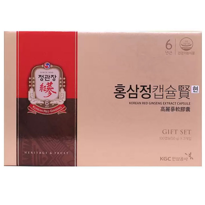 【正規品】 紅参錠カプセル賢 (Gift set) 500mg x 100カプセルx 2個+ 紙袋