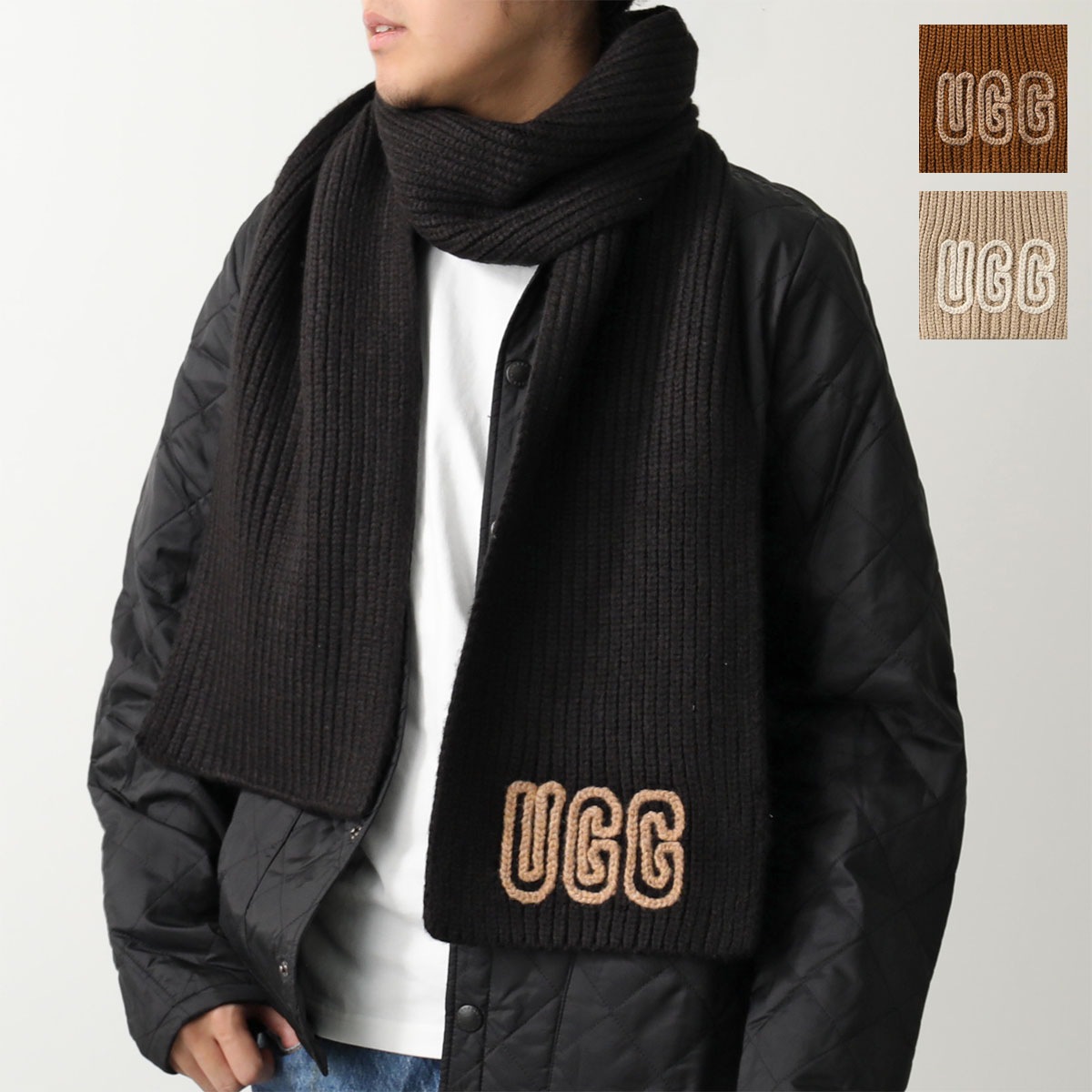 UGG アグ マフラー W CHUNKY CRAFTED RIB SCARF 102787 メンズ リブ ロゴ ウーレブレンド ニット ストール カラー3色