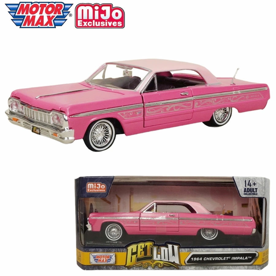 ダイキャスト 1/24 箱入り ミニカー1964 CHEVROLET IMPALA MOTOR MAX GETLOW 1:24 DIE-CASTシボレー インパラ ピンク ピンストライ