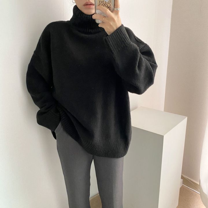 トップス ニットソー 袖あり 長袖 ボリューム袖 タートルネック ワイド 2way ニット きれいめ シンプル カジュアル 大人 おしゃれ お洒落 かっこいい 大人女子 こなれ感 ラフ