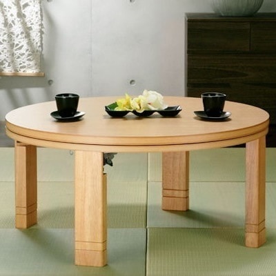 高さ4段階調節つき 天然木丸型折れ脚こたつ フラットロンド 径90cm こたつ 円形 フラットヒーター マストバイ 11100378-na ナチュラル 【送料無料】