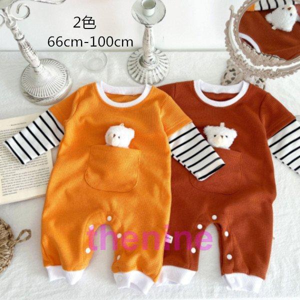 赤ちゃん ベビー服 カバーオール ロンパース 丸首 長袖 新生児 可愛い 女の子 男の子 秋服 新作 韓国子供服 おしゃれ 新生児用 お出かけ 通園 に大 2色