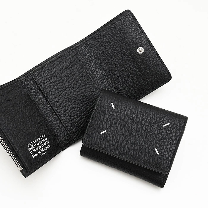 折り財布 ミニ財布 コンパクト財布 ZIP付 3つ折り 財布 SA3UI0010P4455 ブラック 4ステッチ 人気 おすすめ