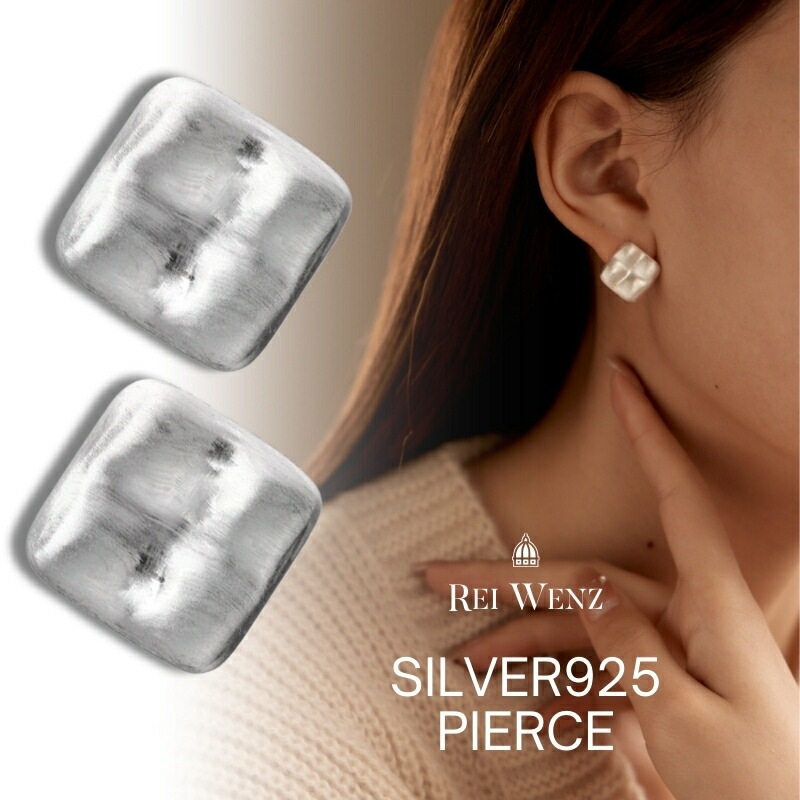 【高品質Silver925】【予約商品】ピアス 金属アレルギー スクエア 四角 ニュアンス シルバー S925 K18 フープ シンプル おしゃれ レディース ブランド プレゼント 人気 韓国