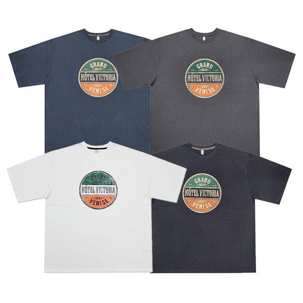 男女共用オーバーフィット ビクトリア半袖Tシャツ OF4-TSH-Q006-ネイビー