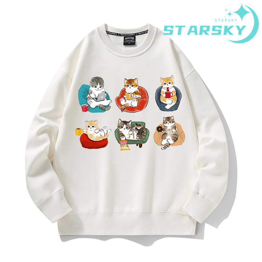 新作 [3日出荷]トレーナー モフサンド　ソファ猫 可愛い　猫ちゃん スウェット 長袖Ｔシャツ トップス　棉　男女兼用　長袖　 春秋冬　裏起毛あり プレゼント　ギフト