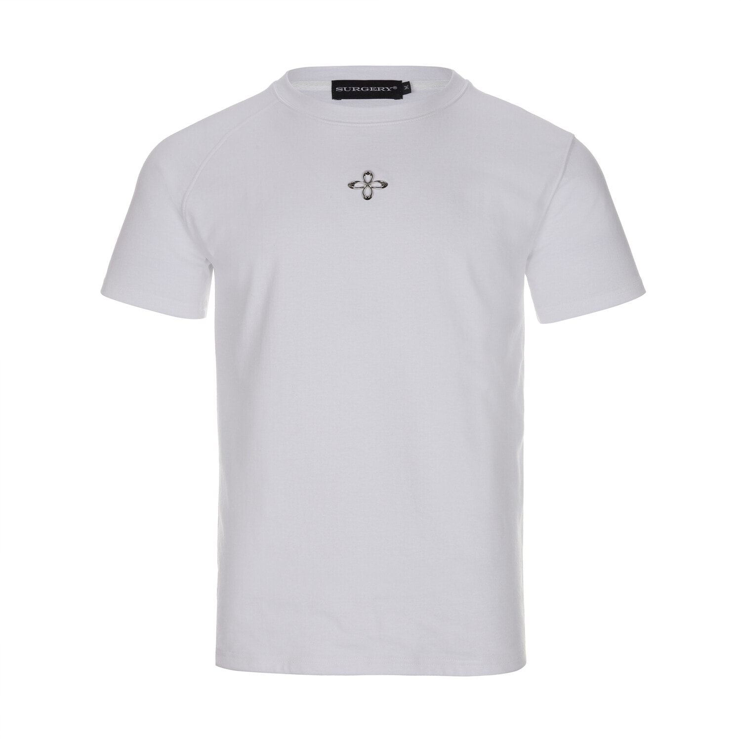 【SURGERY 】 SURGERY UNBALANCE METAL CLOVER LOGO SLIM T-SHIRT : WHITE