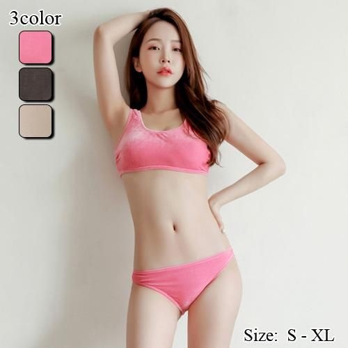 【グラシア】 水着 ビキニ レディース ビーチウェア スイムウェア 流行 海 プール ブラトップ型 ベロア 高級感 しっかり スポーティ ホールド ピンク グレー ベージュ S M L ビキニ
