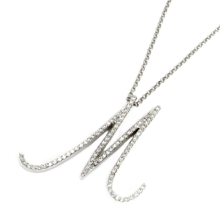 Ponte Vecchio ポンテヴェキオ K18WG ホワイトゴールド イニシャル ダイヤ M ネックレス ダイヤモンド0.46ct 10.5g 50cm レディース 中古 美品
