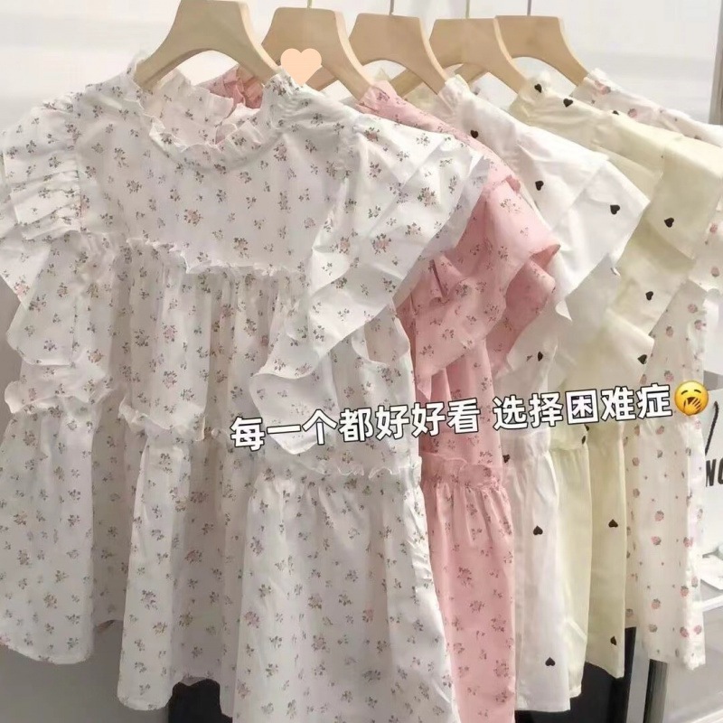 【1つ買うと10つ無料】空飛ぶスリーブ木製の耳と女性のための花の眠っているシャツの花2025夏の穏やかなスタイルの甘いルーズスリムシャツ