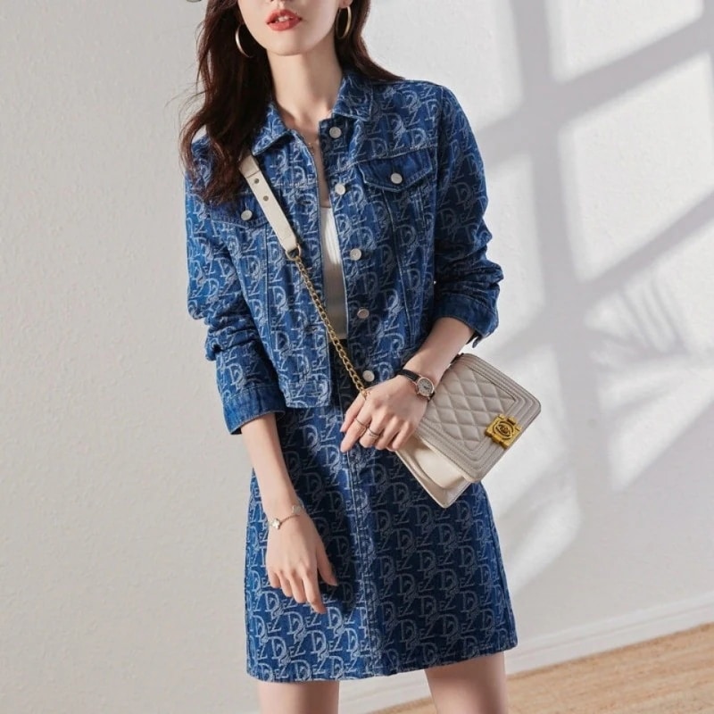 ハイエンドのカスタマイズ-早春デニムスーツの女性の 2025 春の新ファッション多用途ジャケットスカートツーピーススカート春秋の服装