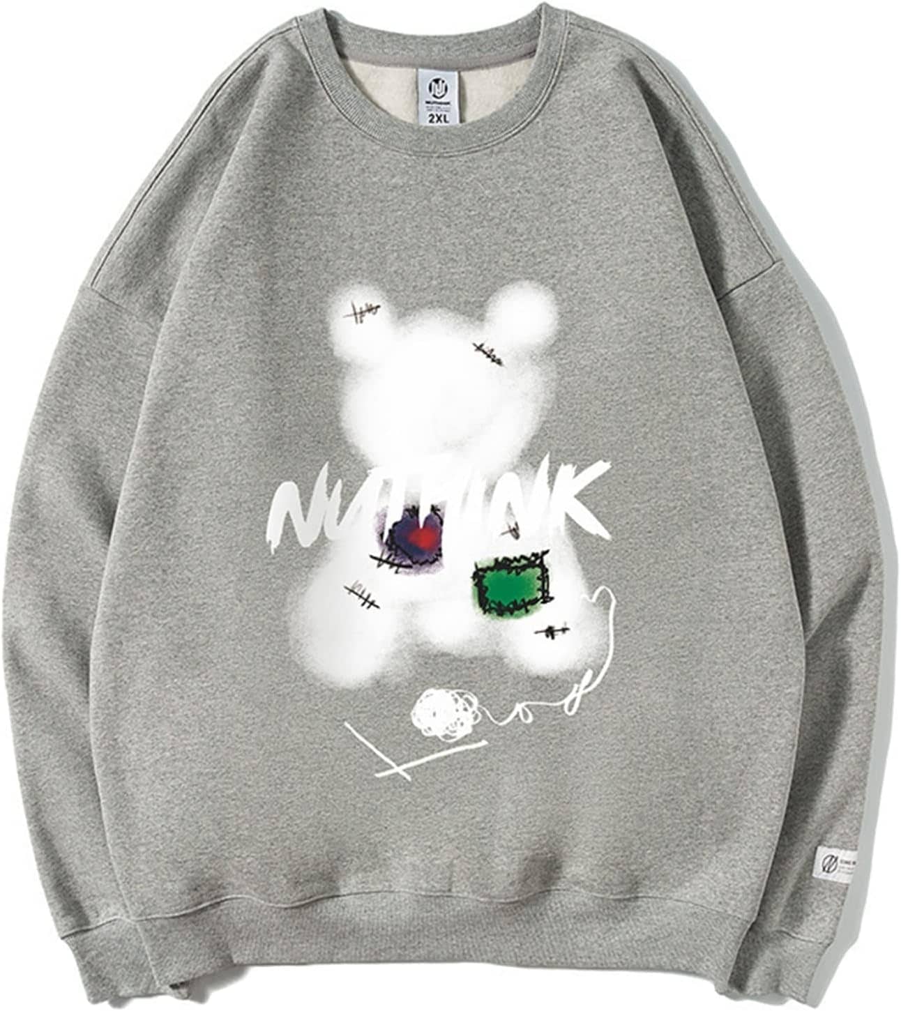 メンズ レディース パーカー トレーナー クマ柄 かわいい 大きいサイズ ペアルック ソフト オーバーサイズ ストレッチ クルーネック 丈長め カジュアル カッコイイ プルオーバー オシャレ トップス