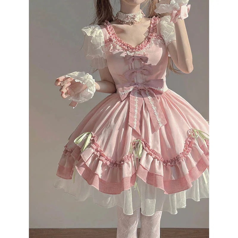 ピンクロリータドレスジェントルドレスロリータソフトガールビッグレディプリンセスロースカート