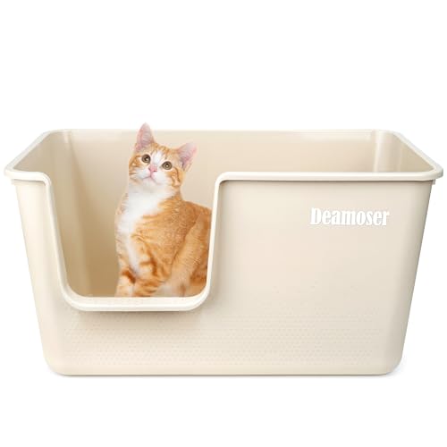 超大型猫用トイレ 猫 トイレ オープンタイプ 大きい猫 多猫 猫用トイレ本体 簡単掃除 清潔 ねこ トイレ 大きい 飛散防止 一体成形 幅61.5×奥39×高32cm（ベージュ）