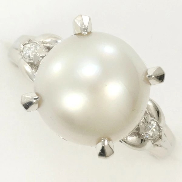PT900 プラチナ リング 12号 パール(真珠) 約11mm ダイヤ 0.09 中古
