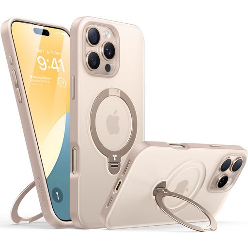 【デザートチタニウム専用色・マット感】TORRAS IPHONE 16 PRO 用 ケース ゼンマイ式スタンド【カチッ!2024新開発・安定性】縦横両対応 リング マグネット搭載 MAGSAFE対応