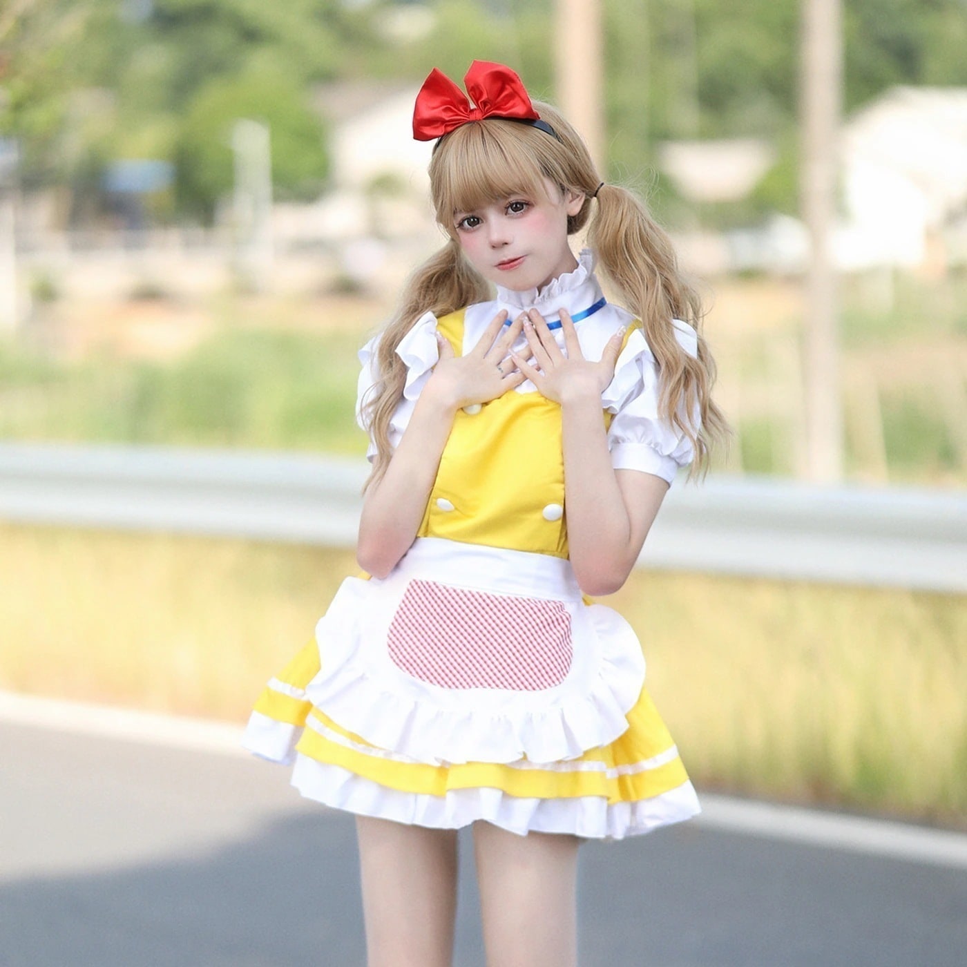 【2025新作】ドラえもん「ひよこイエロー」日韓かわいい萌え妹ロリータメイド服ソフト妹服ショートスカート