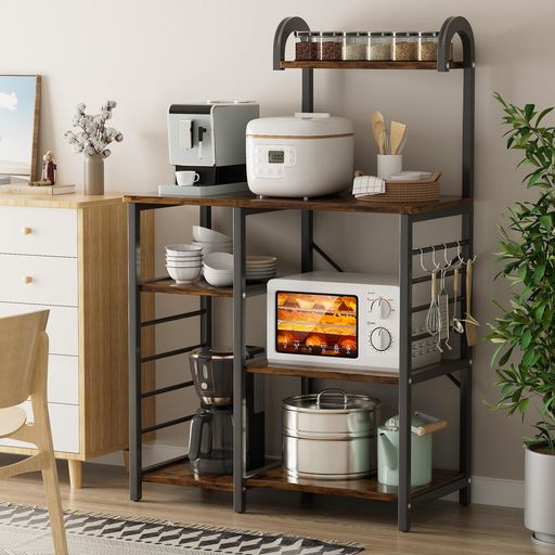 ALEBERT レンジラック レンジ台 大型レンジ対応キッチンラック 高さ142*幅88*奥行39CM キッチン棚 キッチン収納 ラック レンジボード キッチンカウンター 食器棚 ラックを付き 省スペ