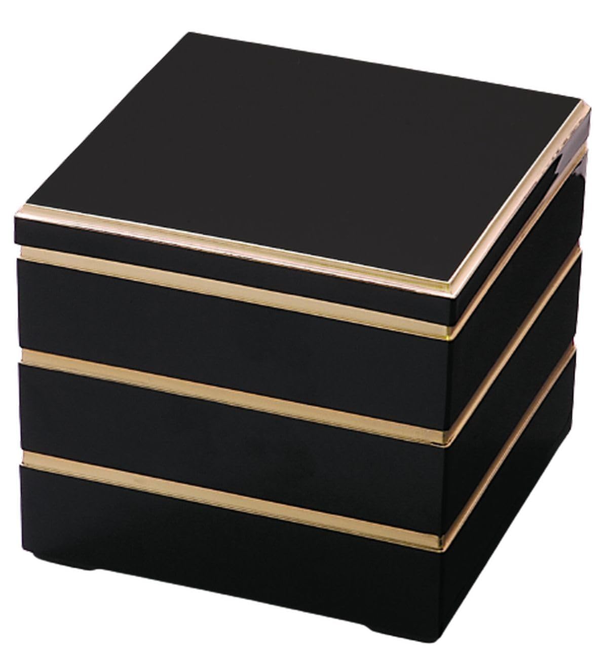J-kitchens 行楽弁当箱 （ 弁当箱 ） 日本製 3段 8.3寸 浅型校倉 重黒渕金 25.0cm x 25.0cm x 17.3cm