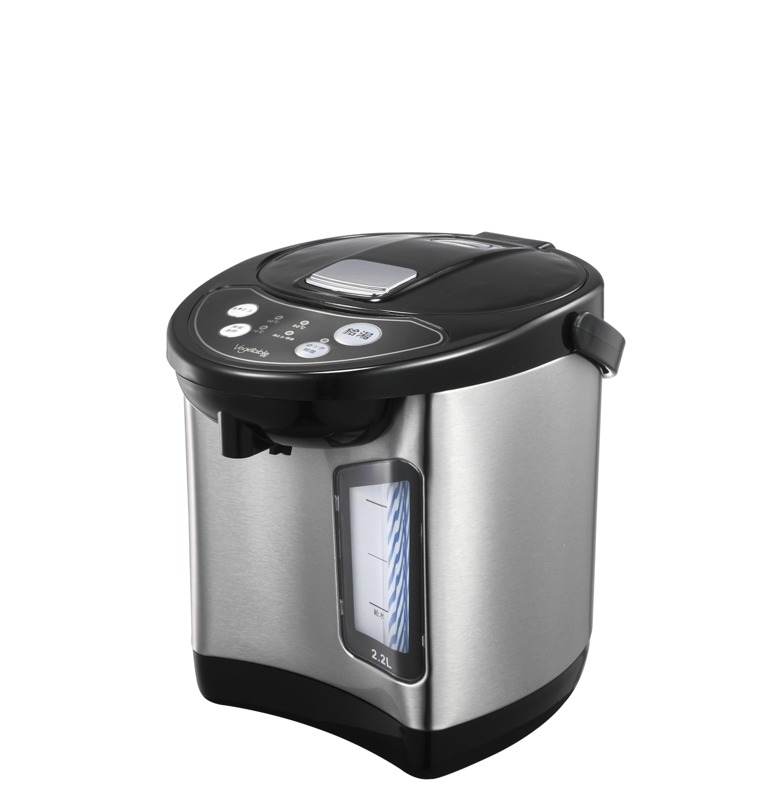 [Vegetable] 電気ポット 容量 2.2L 省エネ 3段階温度設定 シンプル操作の2WAY給湯 安心・安全構造 360度回転底 空焚き防止 電動給湯ポット ブラック/シルバー GD-UP220