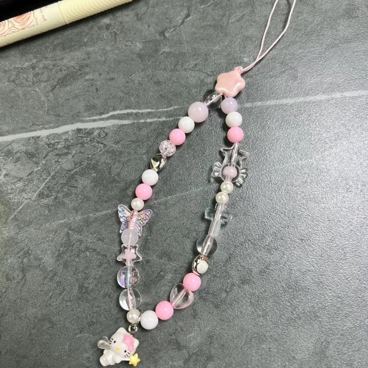 【デザインがきれいでユニーク】リトルエンジェルヘロキッティガールハートビーズ携帯電話チェーンバッグハンギングギャラリーccdペンダントクリエイティブベストフレンドギフト