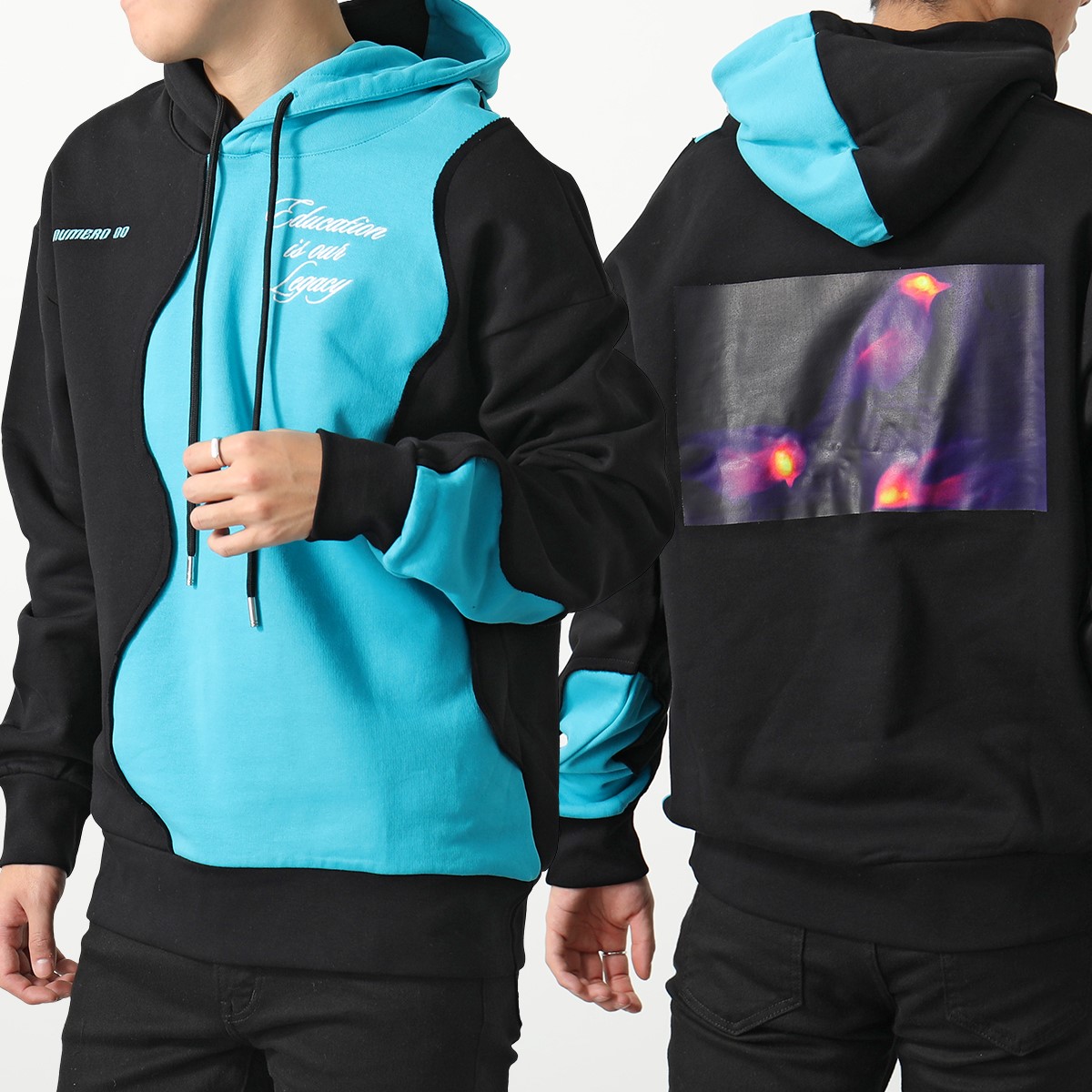 NUMERO 00 ヌメロ フーディー HOODIE MIX 22169 メンズ スウェットシャツ コットン ロゴ 刺繍 グラフィック プルオーバー 裏起毛 BLACK