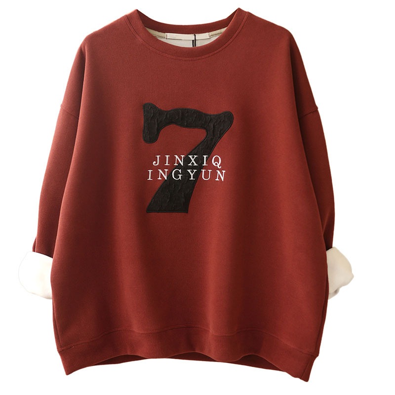 レギュラー丈 長袖 レギュラー袖 ラウンドネック 刺繍 綿 コットン ラフ メンズライク ボーイッシュ ルーズ 抜け感 柄 アルファベット 秋 冬 誕生日 クリスマス 個性的 ワンサイズ