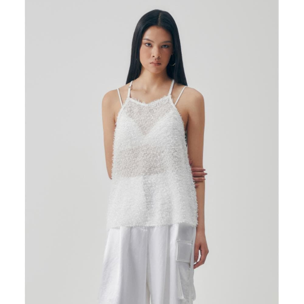 TREEMINGBIRD Feather Fringe Bustier Top White TM2513BL