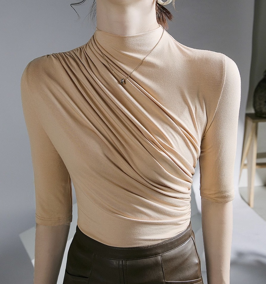 トップス デート モテアイテム ニットソー ミドルネック 長袖 カシュクール 大人可愛い きれいめ 上品 おしゃれ かっこいい 大人可愛い ラブリー キュート ガーリー クール モード系 セクシー