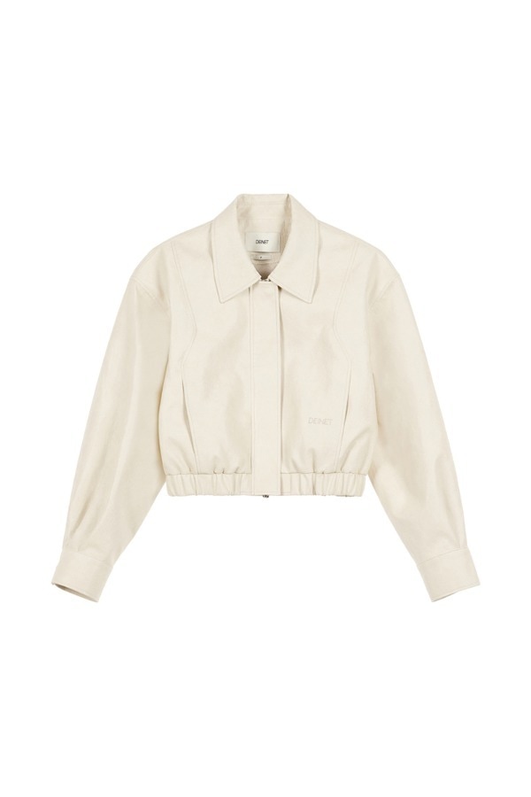 【DEINET】 ECO-LEATHER BOMBER BANDED JUMPER : CREAM