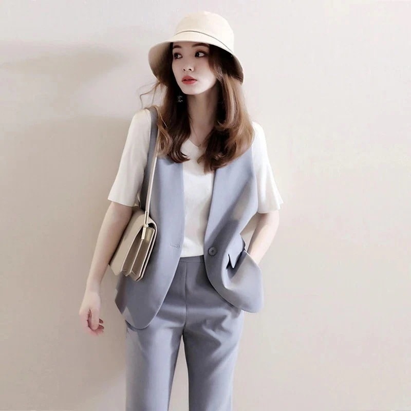 セットアップ春夏カジュアル気質OL2点セットベスト+ズボン春アウター通勤着痩せセットアップパンツスーツスーツジャケット百掛け発表会