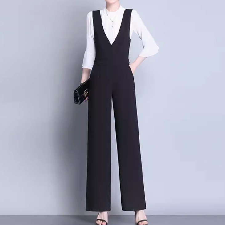 レディース サロペット オールインワン 膝丈 ロング Vネック ストレート Iライン ファスナー ポケット ハイウエスト かわいい 大人可愛い きれいめ シンプル カジュアル おしゃれ かっこいい