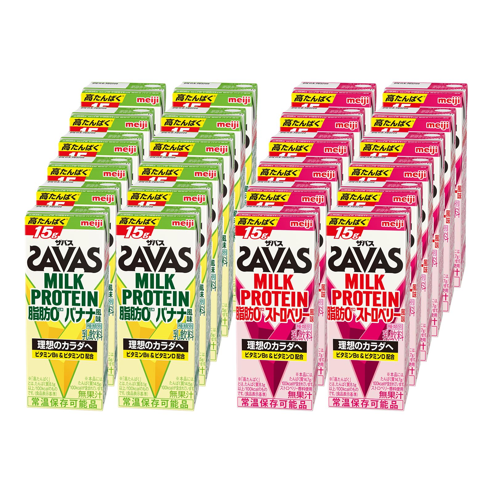 【Amazon.co.jp限定】 SAVAS(ザバス) MILK PROTEIN 脂肪0 (ストロベリー風味＆バナナ風味） 200ml×各12本 計24本 ミルクプロテイン