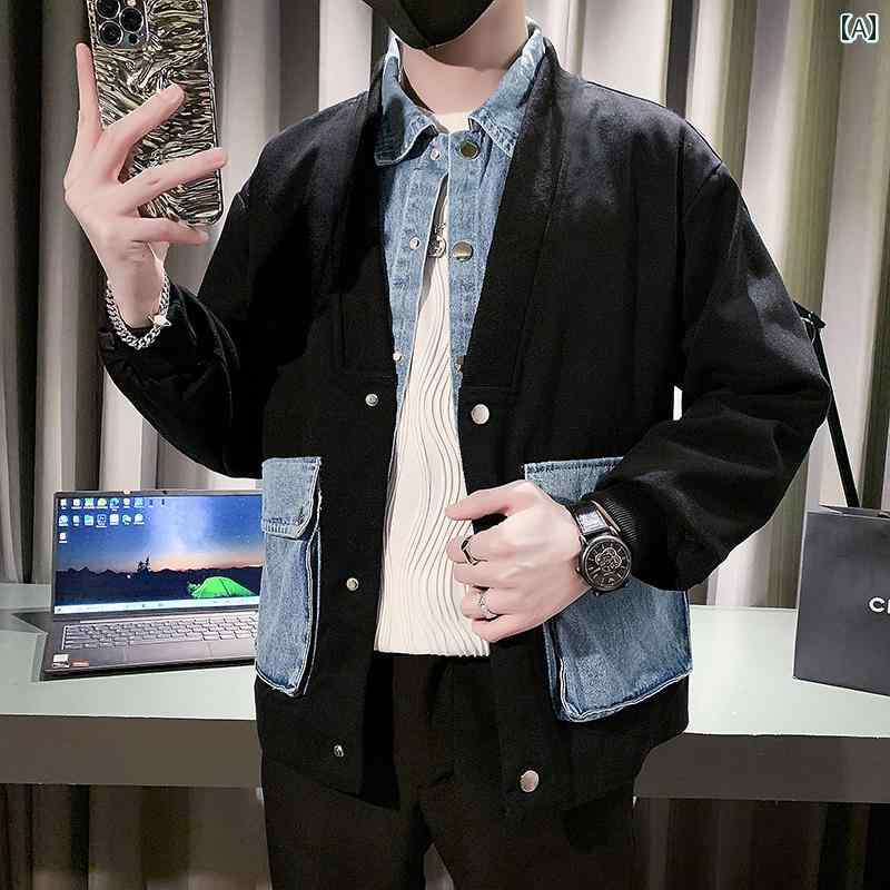 アウター メンズ カジュアル おしゃれ フェイク セットアップ ジャケット トレンディ 春秋 カジュアル トップス デニムジャケット