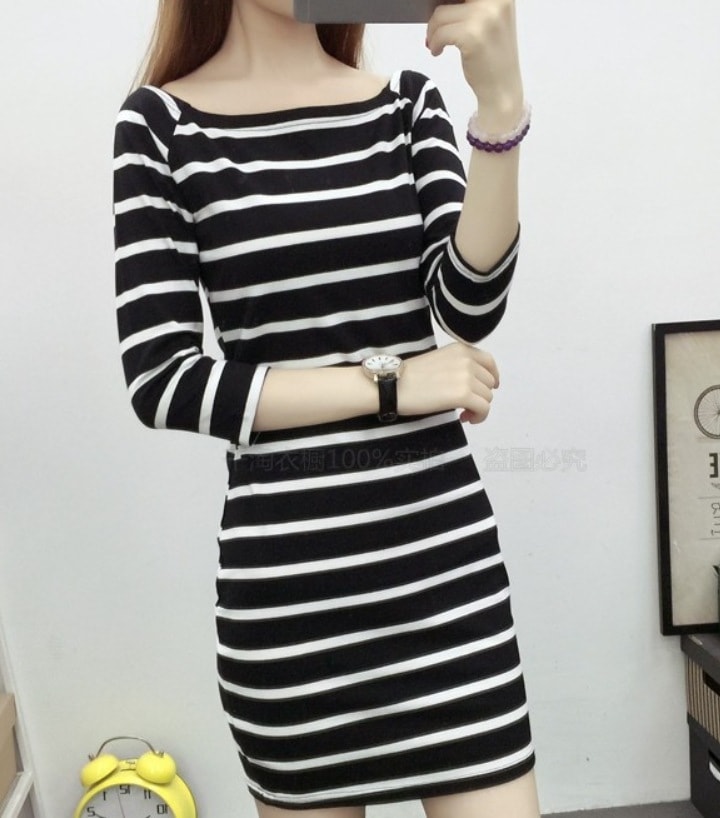 ワンピース デート モテアイテム ミニワンピース 長袖 コットン ボーダー柄 可愛い きれいめ 上品 おしゃれ かっこいい 可愛い ラブリー キュート ガーリー クール モード系 セクシー